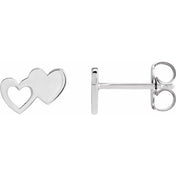 Platinum Double Heart Stud Earrings