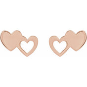 14K Rose Double Heart Stud Earrings