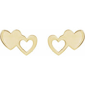 14K Yellow Double Heart Stud Earrings