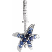 14K White Natural Blue Sapphire Semi-Set Starfish Pendant for 11 mm Pearl