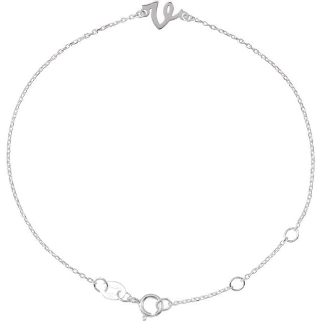 Platinum Initial V 6 1/2-7 1/2" Bracelet