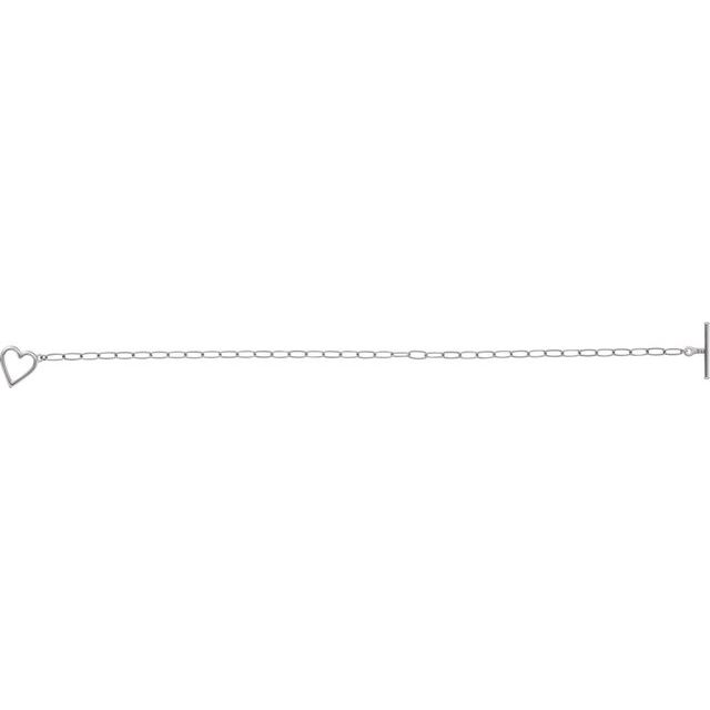 14K White Heart & Paperclip-Style Chain 6" Bracelet