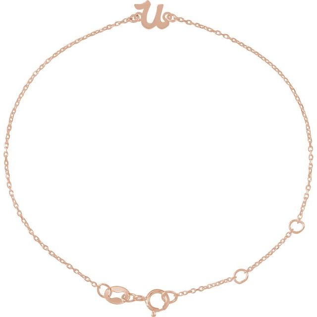 14K Rose Initial U 6 1/2-7 1/2" Bracelet