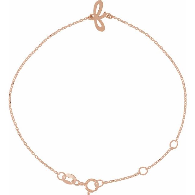 14K Rose Initial F 6 1/2-7 1/2" Bracelet