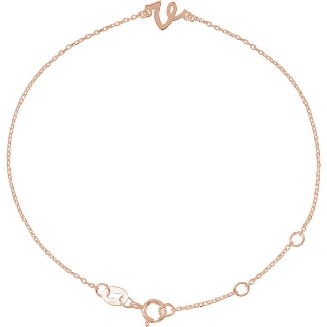 14K Rose Initial V 6 1/2-7 1/2" Bracelet
