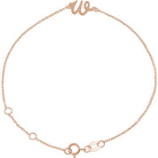 14K Rose Initial W 6 1/2-7 1/2" Bracelet