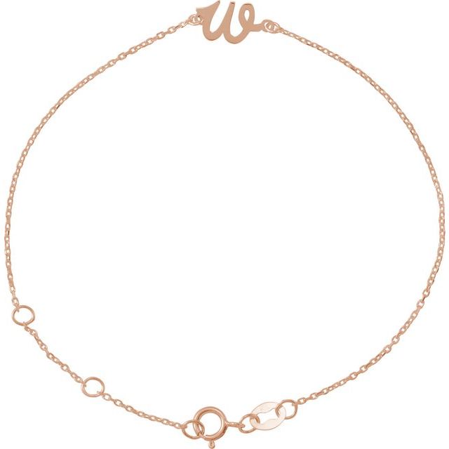 14K Rose Initial W 6 1/2-7 1/2" Bracelet