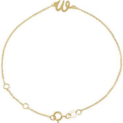 14K Yellow Initial W 6 1/2-7 1/2" Bracelet