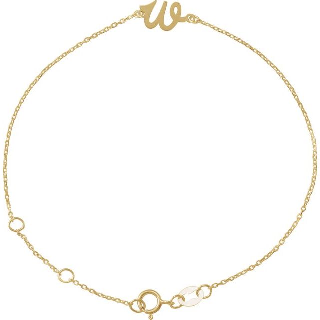 14K Yellow Initial W 6 1/2-7 1/2" Bracelet