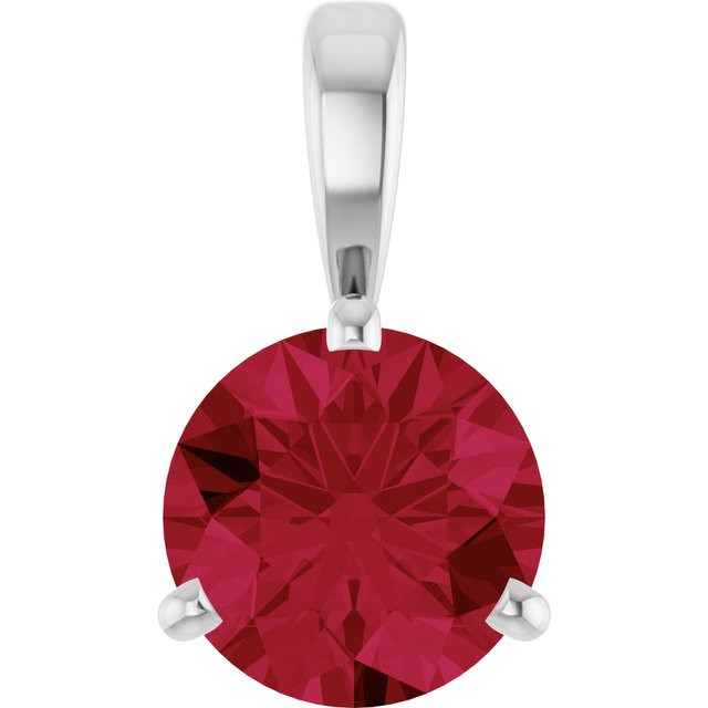 14K White Lab-Grown Ruby Pendant