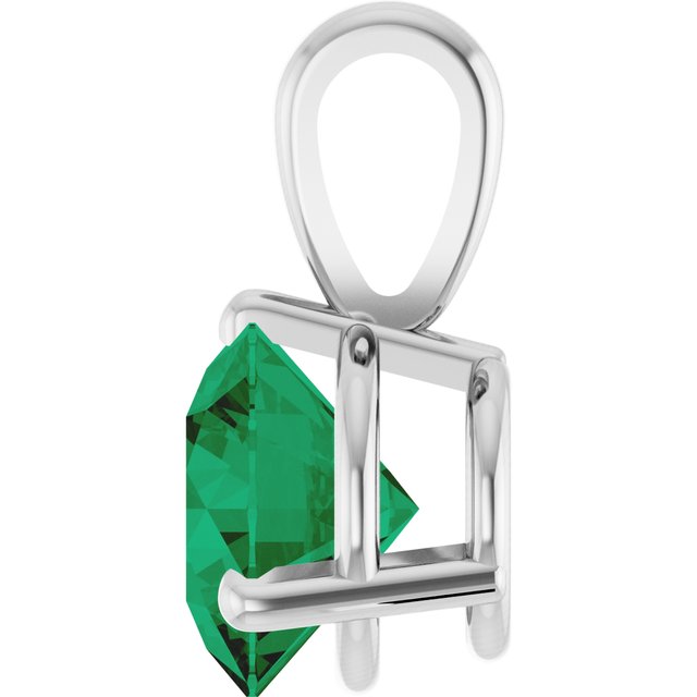 14K White Lab-Grown Emerald Pendant