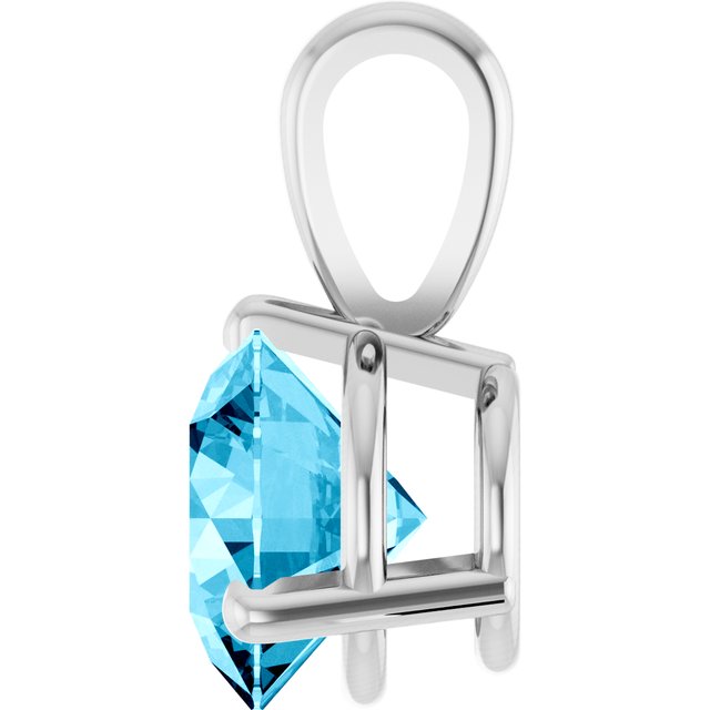 14K White Lab-Grown Aqua Sapphire Pendant