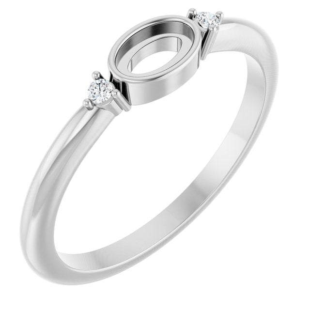Sterling Silver 5x3 mm Oval .03 CTW Natural Diamond Semi-Set Cabochon Ring