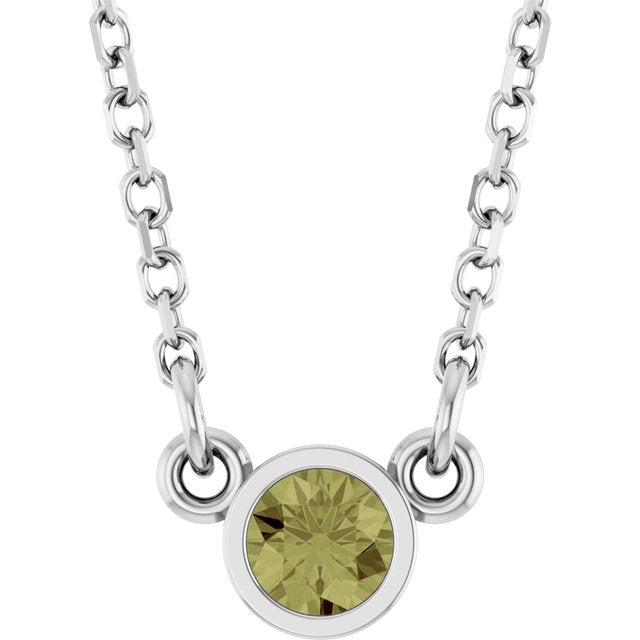 14K White Natural Green Sapphire Solitaire 18" Necklace
