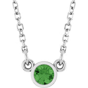 14K White Natural Green Tourmaline Solitaire 18" Necklace