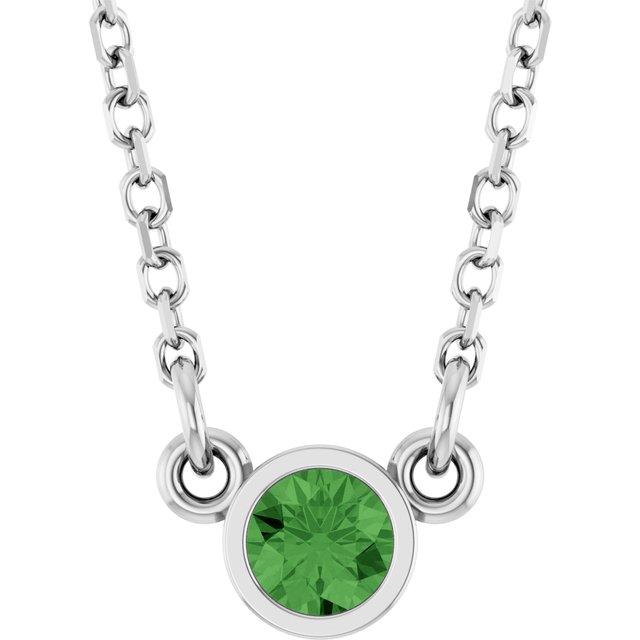14K White Natural Green Tourmaline Solitaire 18" Necklace