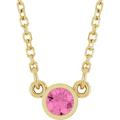 14K Yellow Natural Pink Sapphire Solitaire 16" Necklace