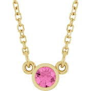14K Yellow Natural Pink Sapphire Solitaire 16" Necklace