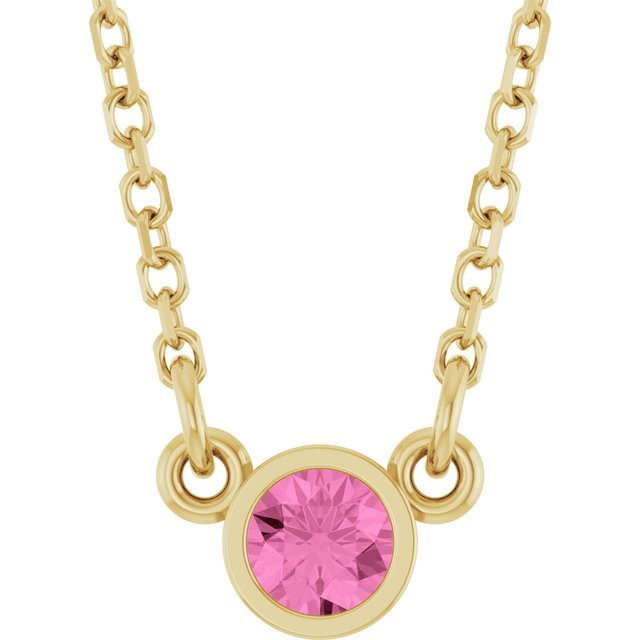 14K Yellow Natural Pink Sapphire Solitaire 16" Necklace