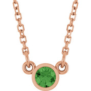14K Rose Natural Green Tourmaline Solitaire 18" Necklace