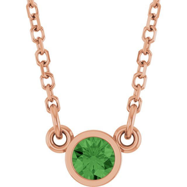 14K Rose Natural Green Tourmaline Solitaire 18" Necklace
