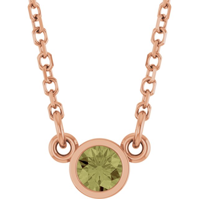14K Rose Natural Green Sapphire Solitaire 18" Necklace