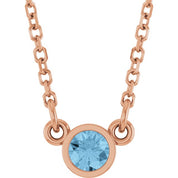 14K Rose Natural Sky Blue Topaz Solitaire 18" Necklace