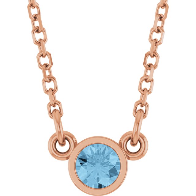14K Rose Natural Sky Blue Topaz Solitaire 18" Necklace
