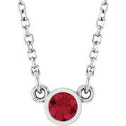 14K White Natural Ruby Solitaire 16" Necklace