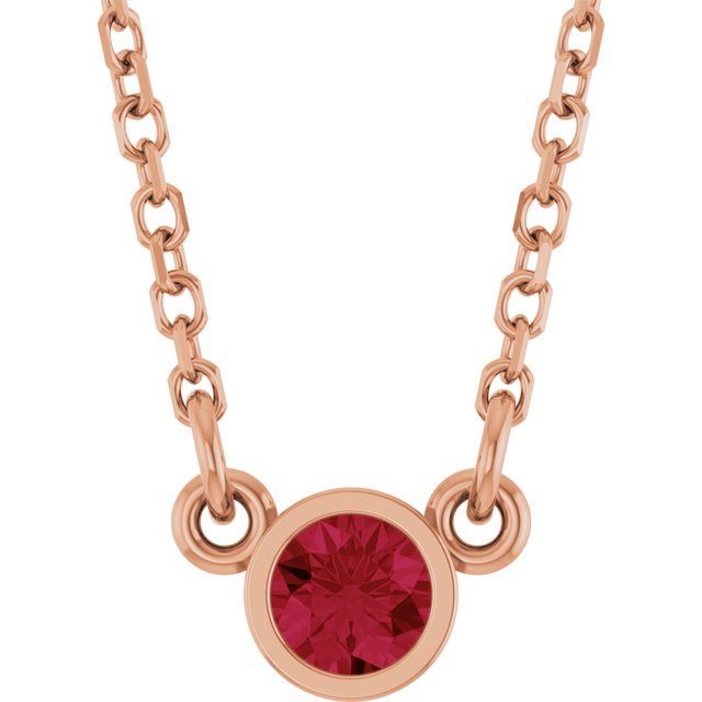 14K Rose Lab-Grown Ruby Solitaire 16" Necklace