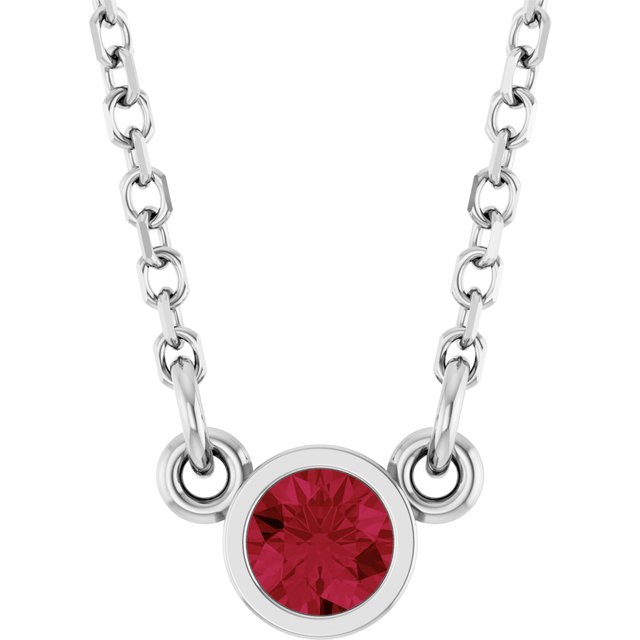 14K White Lab-Grown Ruby Solitaire 16" Necklace