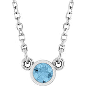 14K White Natural Sky Blue Topaz Solitaire 18" Necklace