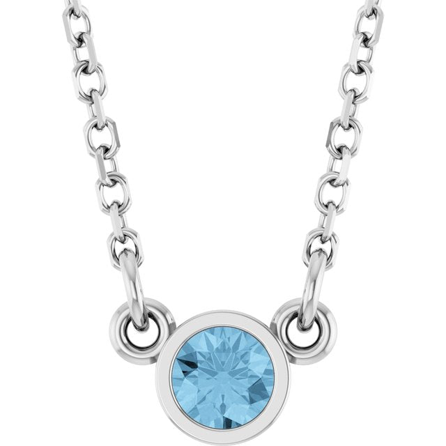 14K White Natural Sky Blue Topaz Solitaire 18" Necklace