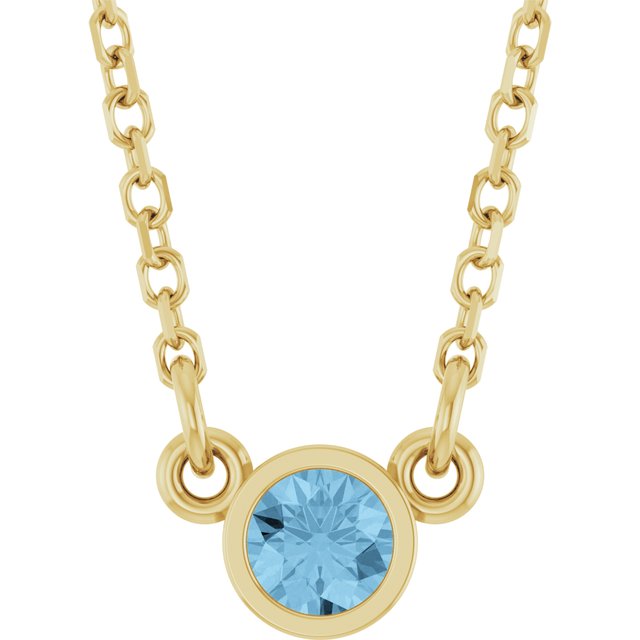 14K Yellow Natural Sky Blue Topaz Solitaire 18" Necklace