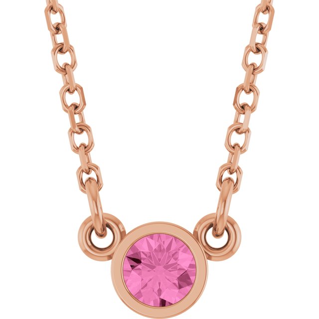 14K Rose Natural Pink Sapphire Solitaire 16" Necklace
