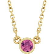 14K Yellow Natural Pink Tourmaline Solitaire 16" Necklace