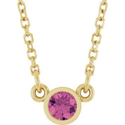 14K Yellow Natural Pink Tourmaline Solitaire 16" Necklace