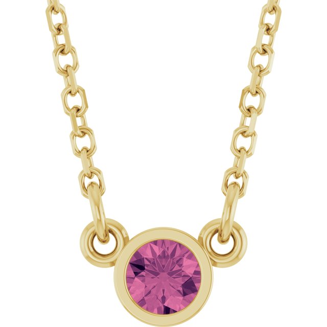 14K Yellow Natural Pink Tourmaline Solitaire 16" Necklace
