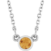 Rhodium-Plated Sterling Silver Imitation Citrine Solitaire 16" Necklace