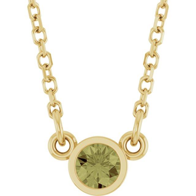 14K Yellow Natural Green Sapphire Solitaire 18" Necklace