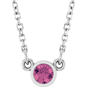 Rhodium-Plated Sterling Silver Natural Pink Tourmaline Solitaire 16" Necklace
