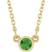 14K Yellow Natural Green Tourmaline Solitaire 18" Necklace