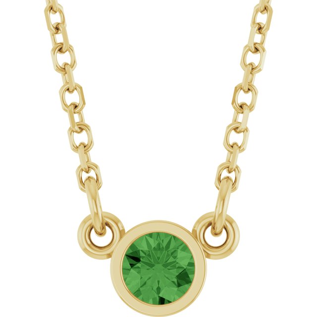 14K Yellow Natural Green Tourmaline Solitaire 18" Necklace
