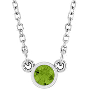 Rhodium-Plated Sterling Silver Imitation Peridot Solitaire 16" Necklace