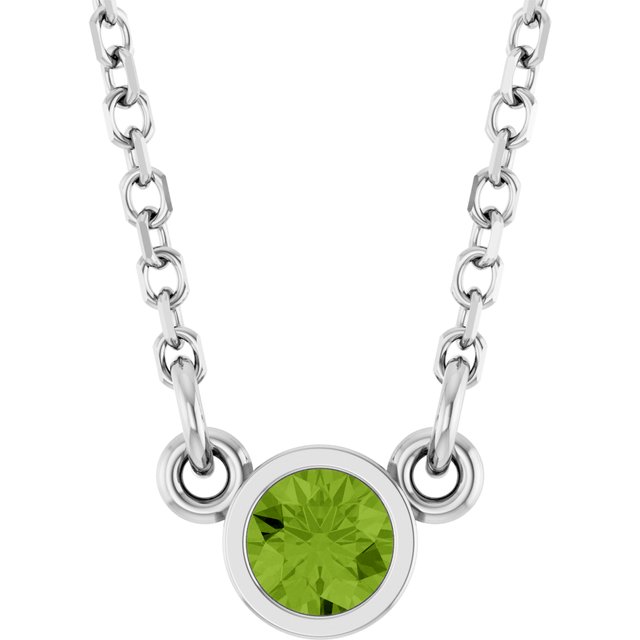 Rhodium-Plated Sterling Silver Imitation Peridot Solitaire 16" Necklace
