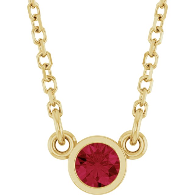 14K Yellow Natural Ruby Solitaire 16" Necklace