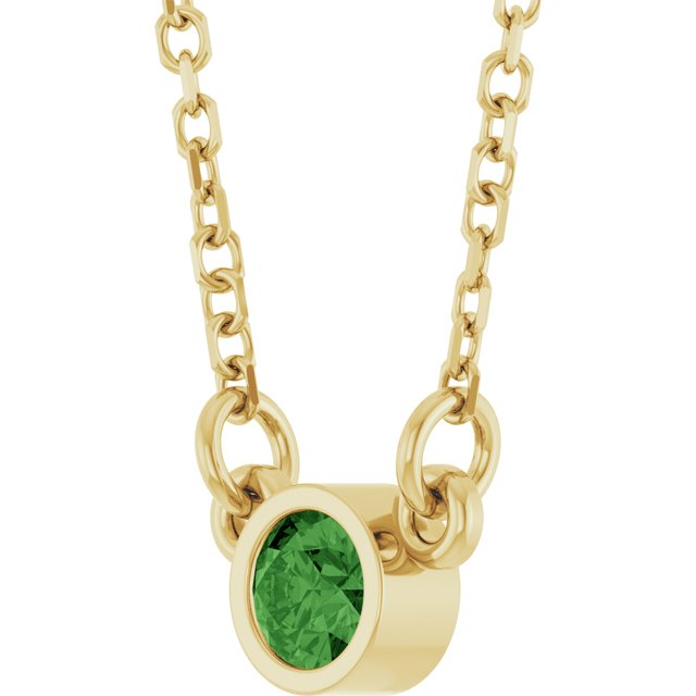 14K Yellow Natural Green Tourmaline Solitaire 18" Necklace