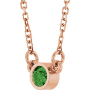 14K Rose Natural Green Tourmaline Solitaire 18" Necklace