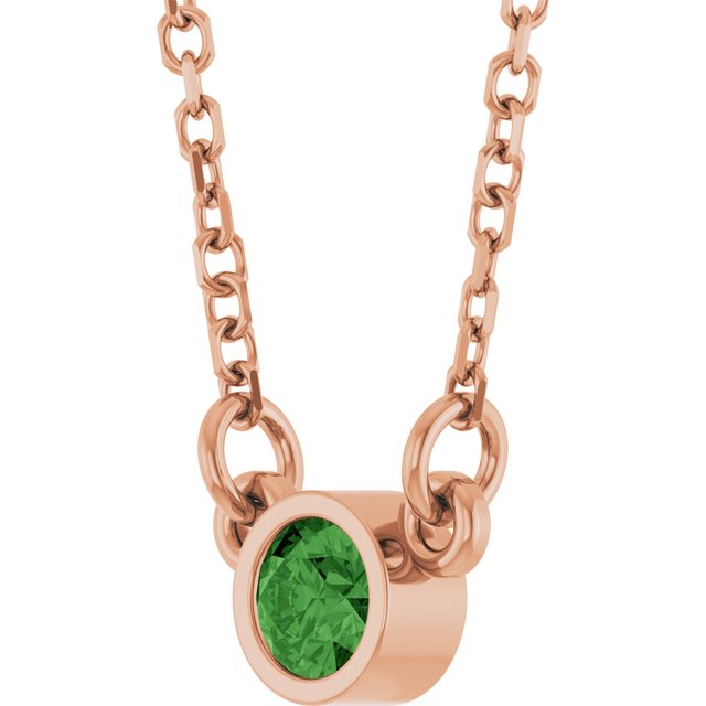 14K Rose Natural Green Tourmaline Solitaire 18" Necklace