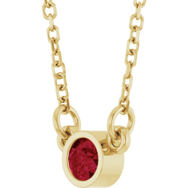 14K Yellow Natural Ruby Solitaire 16" Necklace